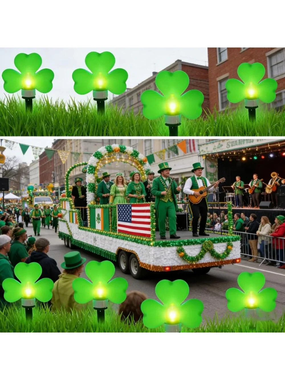 St. Patrick's Day Solar Garden Lights - 8 Pack Waterproof Shamrock Stake Decor